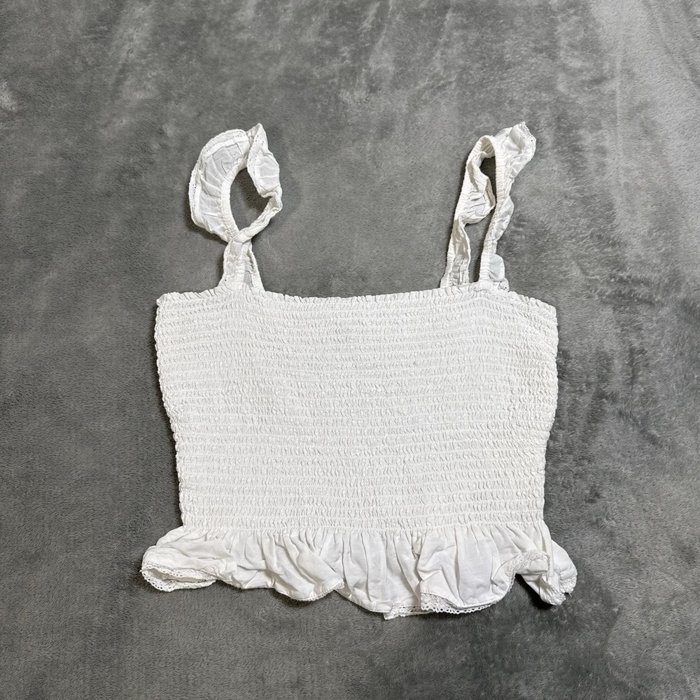 Wilfred Aritzia Womens White‎ Smocked Tank Top Ruffle Details Size XS